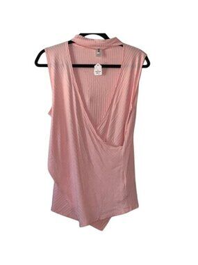 Color Swatch Womens 1XL Pink Ribbed Sleeveless V-Neck Top